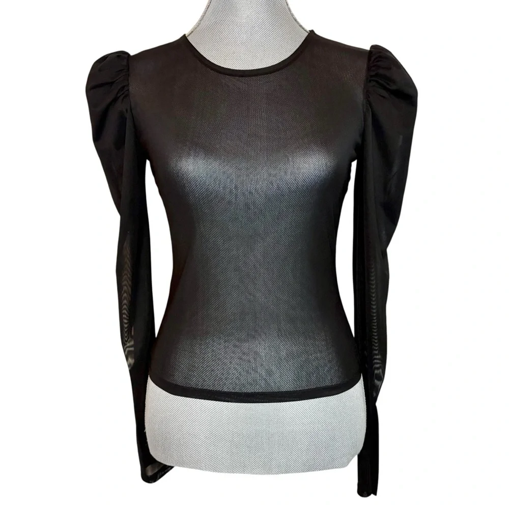 Forever 21 Black Sheer Mesh Puff Sleeve Top - Picture 1 of 7